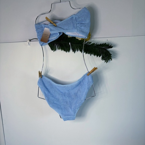 COCOFREE Women Bikini Set Off Shoulder Ring Strapless Crinkle Fabric Swimsuit - Picture 6 of 10